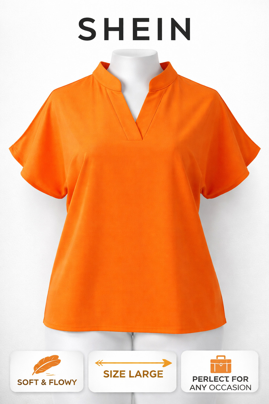 SHEIN Women’s Orange V-Neck Blouse Short Sleeve Size L (EU 40/42, US 8/10) NWOT